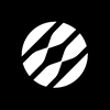 A white circle with three black wavy lines cutting through it, on a solid black background.